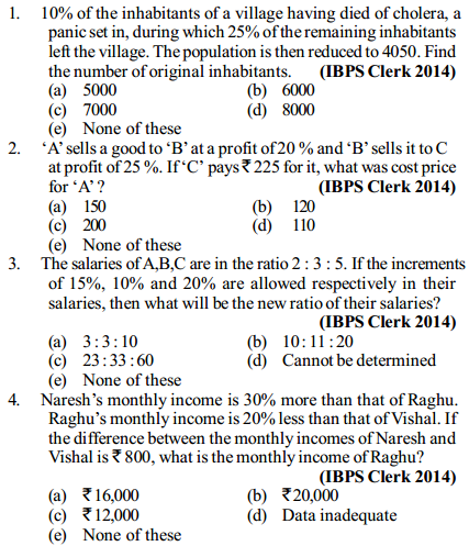 Percentage Questions for IBPS Clerk 5