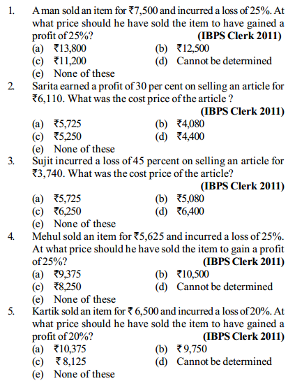 Profit and Loss Questions for IBPS Clerk 7