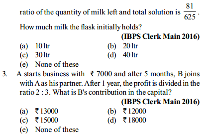 Ratio and Proportion Questions for IBPS Clerk 2