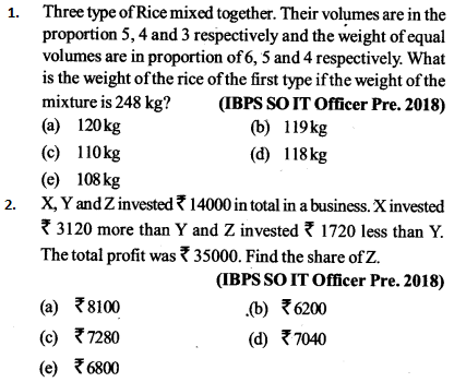 Ratio and Proportion Questions for IBPS SO 1