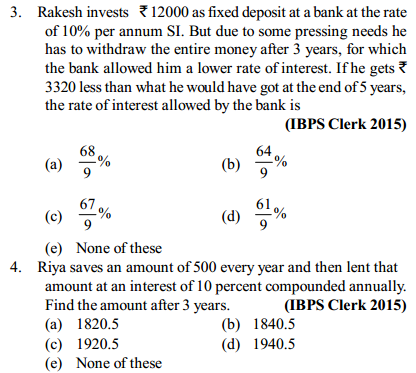 Simple Interest and Compound Interest Questions for IBPS Clerk 7