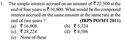 Simple Interest and Compound Interest Questions for IBPS PO 13
