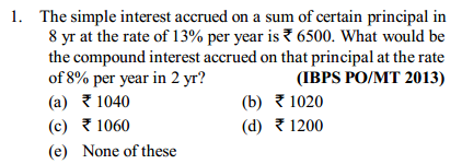 Simple Interest and Compound Interest Questions for IBPS PO 9