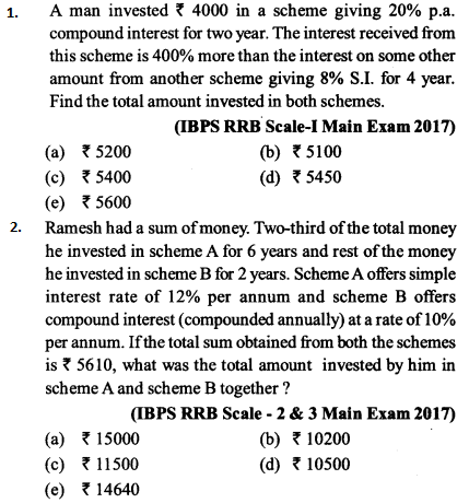 Simple Interest and Compound Interest Questions for IBPS RRB 1