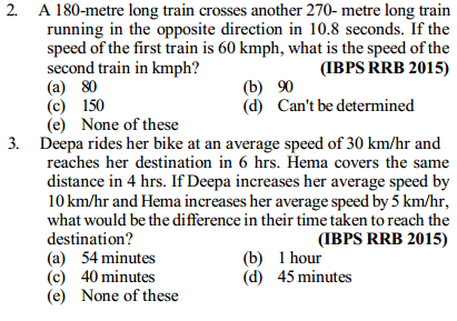 Time, Speed and Distance Questions for IBPS RRB 7