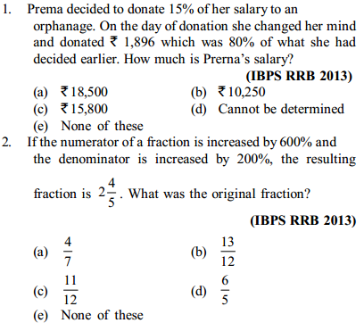 Percentage Questions for IBPS RRB 31