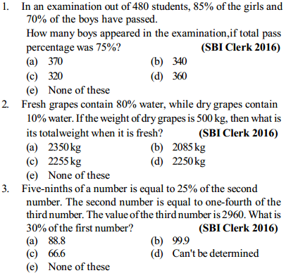 Percentage Questions for SBI Clerk 2