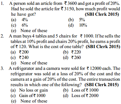 Profit and Loss Questions for SBI Clerks 1