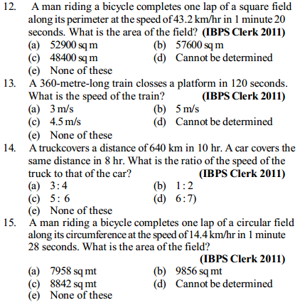 Time, Speed and Distance Questions for IBPS Clerk 15