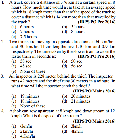 Time, Speed and Distance Questions for IBPS PO 5