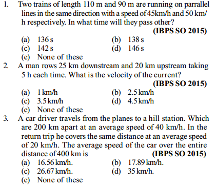 Time, Speed and Distance Questions for IBPS SO 3