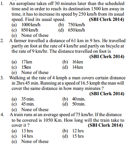Time, Speed and Distance Questions for SBI Clerk 2